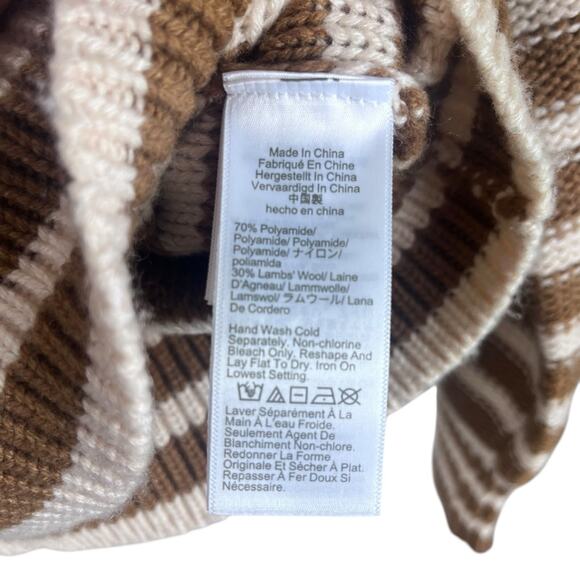 J.Crew Stripped Knit Mock Neck Pullover Sweater Jewel Luxury Caramel Natural XS - Picture 9 of 12